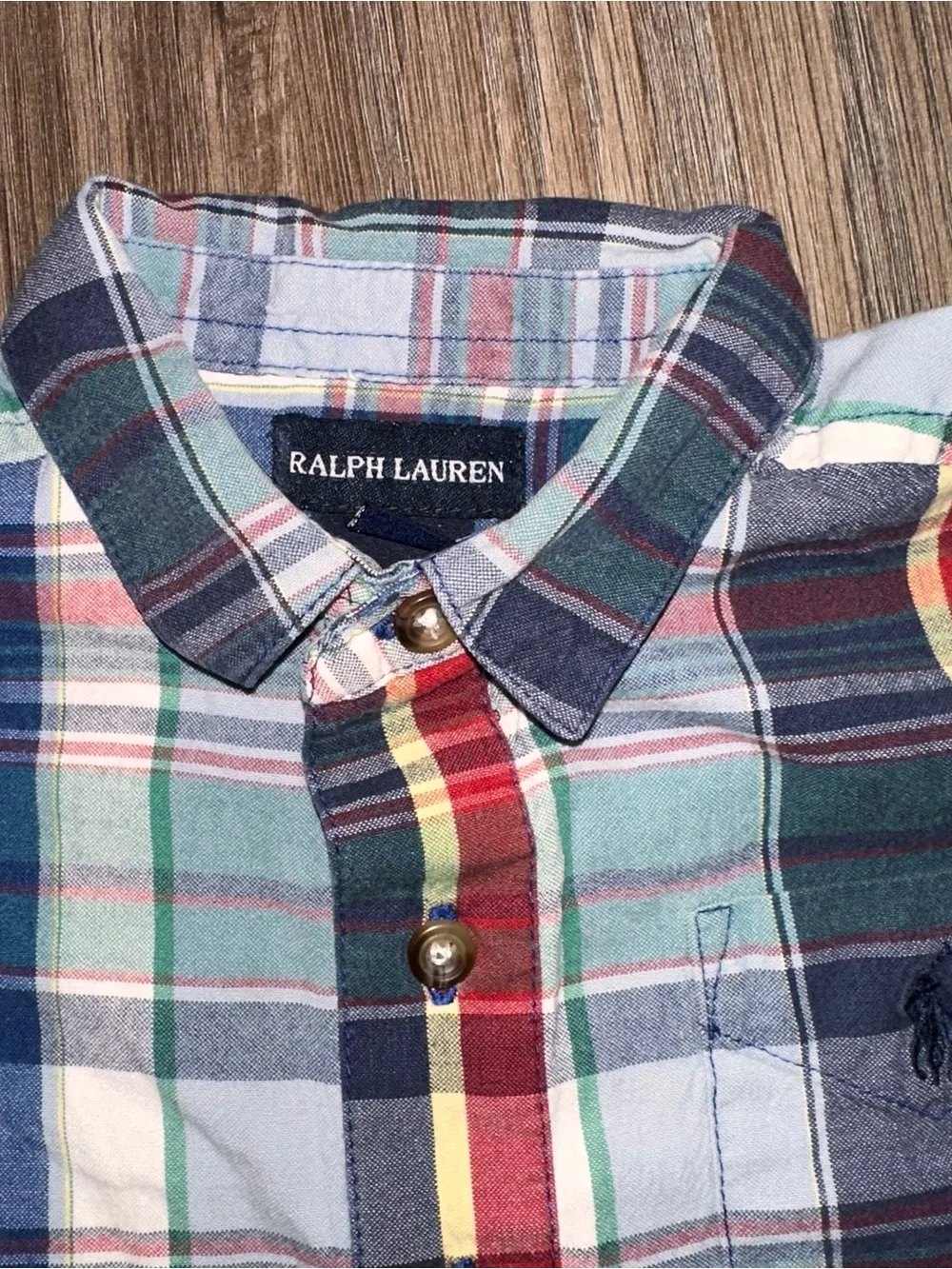 RL Baby Boy Navy Blue Plaid Cotton Romper Poplin Button Tag Detail 18-24 Months